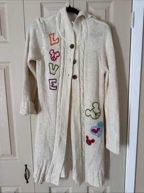 Disney world Mickey Cream Cable-Knit Hooded Sweater Appliqués medium